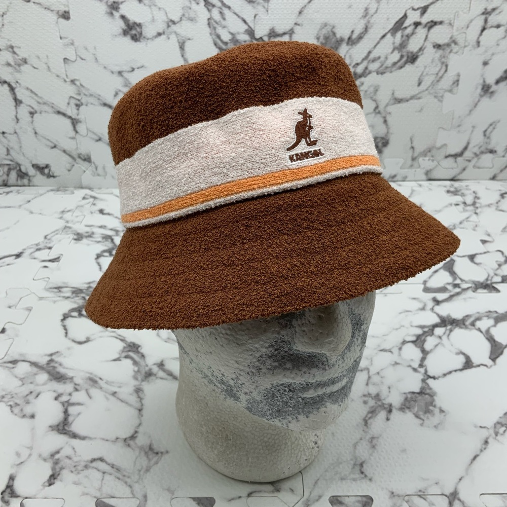 Kangol Brown | Bone | Peach Bermuda Stripe Bucket Hat NWT
